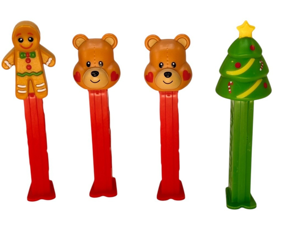 PEZ Christmas Dispenser Lot of 4 Gingerbread Man Teddy Bears Tree Vintage